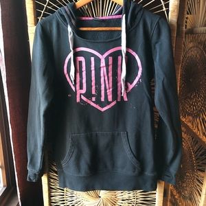 Pink Heart Hoodie Sweatshirt w/ Pocket Small